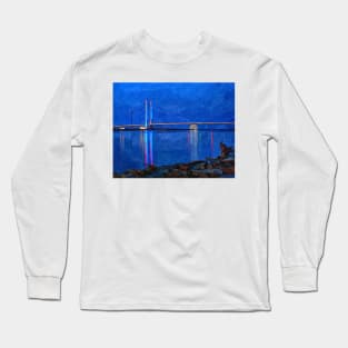 Indian River Inlet Bridge Painterly Full Moon Long Sleeve T-Shirt